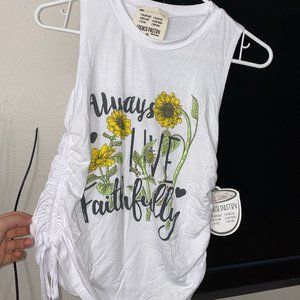 ✿ White Ruched Sunflower Top ✿